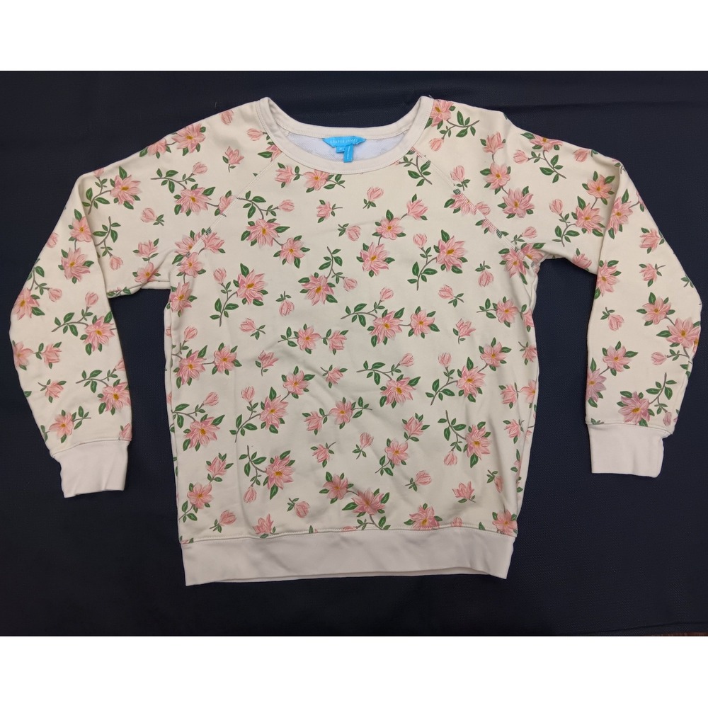 Draper James Women's Small Yellow Pink Floral Magnolia Cotton Raglan Sweatshirt
